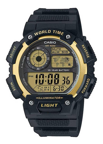 Reloj Casio Caballero Negro Con Bisel Dorado Ae-1400wh-9avcf