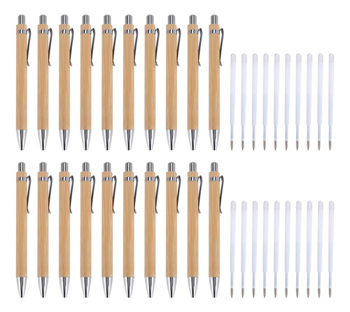 20 Bolígrafos Retráctiles De Bambú Y 20 Piezas De Referencia