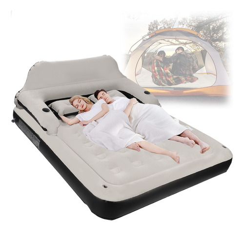 Colchón Inflable Queen Size Portátil Con Almohada Y Respaldo