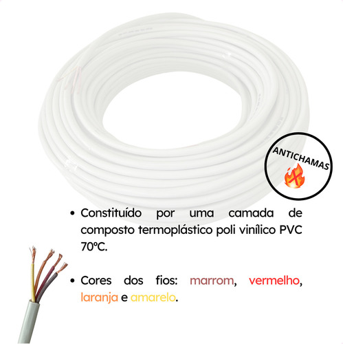20 Metros Cabo Manga 4 Vias 20 Awg Mais Resistente