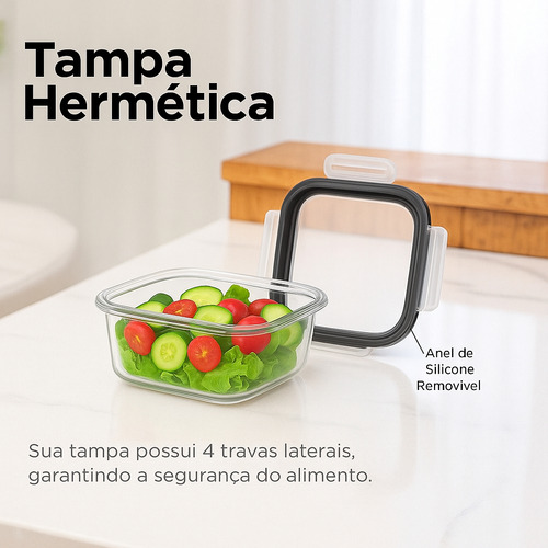 Pote Vidro Hermético Retangular Tampa 450ml Kit 10 Peças