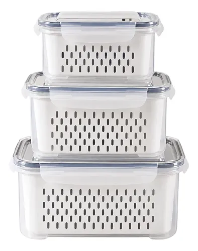 Kit 3 Organizador De Geladeira Alimentos Vegetais Com Tampas Branco