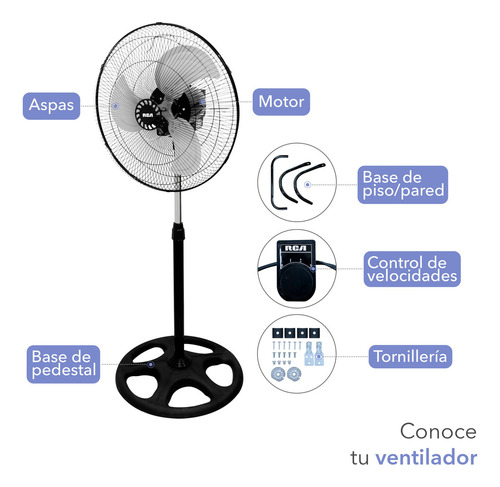 Ventilador De Pedestal Rca 3 En 1 De 18 Pulgadas Rc-18b3 Est