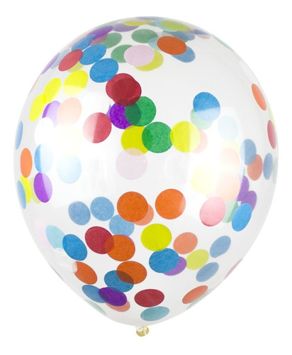 Set 6 Globos Cristal Latex Confetti Multicolor Apto Helio