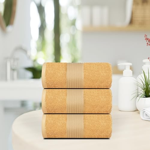 Set De Toallas De Baño De Algodón Beige De 3 Piezas, Grande