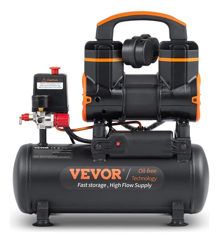 Vevor Compresor De Aire Ultra Silencioso Sin Aceite 8l 900w Negro