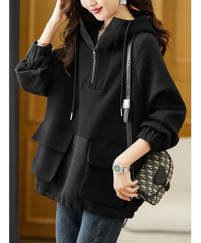 Sudadera Con Capucha Y Cremallera Color Block Para Mujer