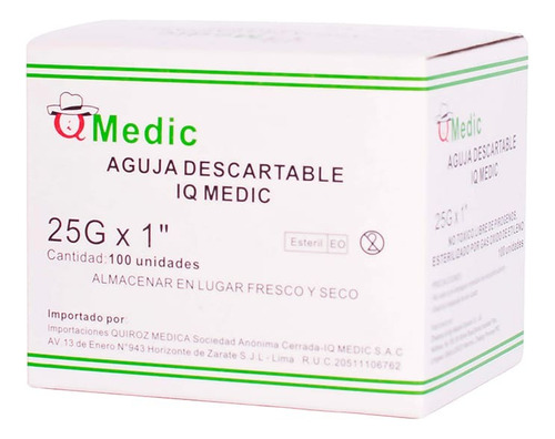 Aguja Descartable Iq Medic 25 G X 1  Caja X100 Und