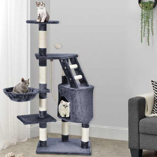 Imagen 2 de 8 de Rascador Casa De Gato Gris Hamaca Doble Soporte Cat402-aj
