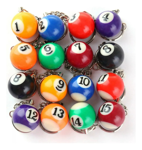 Juego De 16 Llaveros Coloridos Con Forma De Bola De Billar,