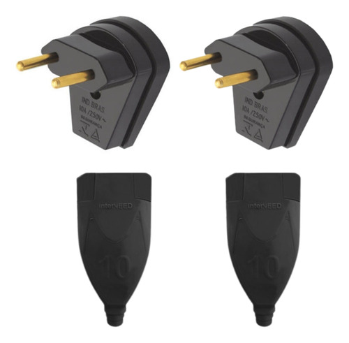 Kit 2 Tomada Fêmea 10a + Plugue Macho 10a 2 Pinos Extensão