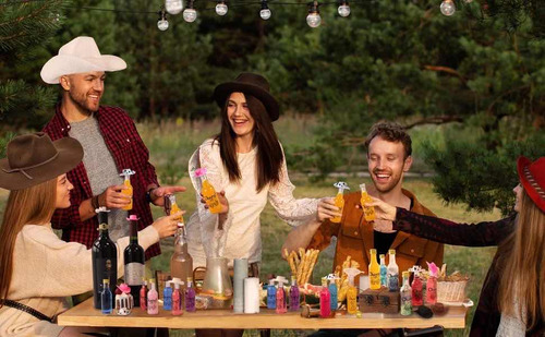 Mini Botellas Licor Con Sombrero Vaquero, Botellas Fiestas