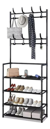 Zapatera Perchero Organizador Rack Multifuncional 4 Estantes Color Negro