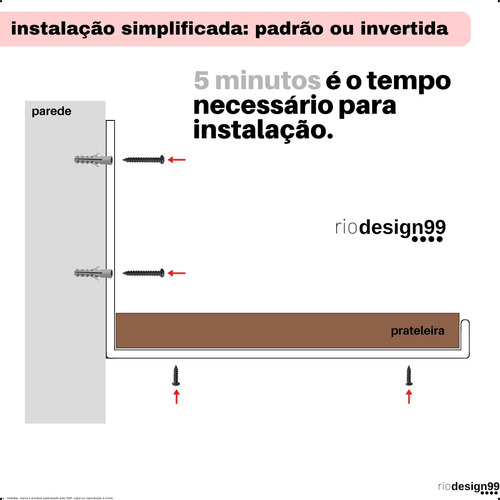 35cm - Mão Francesa Cantoneira Branco Invertida - Rio Design99 - Ferro Aço Suporte Para Prateleira Reforçada Resistente Industrial Madeira Bancada Estante S22