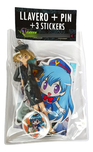 Pack De Llavero + Pin + Stickers Anime Girl Figura Azafata