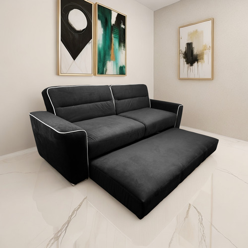 Sofá Cama Sillón Sala Hogar Minimalista 3 Posiciones Negro Liso