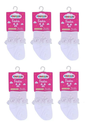 Kit 6 Meias Para Bebê Com Babado De Rendinha Rosa Pimpolho!