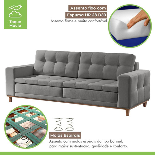 Sofá 3 Lugares 210cm Molas Ensacadas Living Braúna Paropas