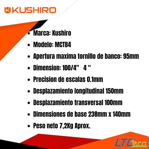 Imagen 3 de 10 de Morsa Plana En Cruz 4 Pulgadas Kushiro Reforzada Banco 95mm
