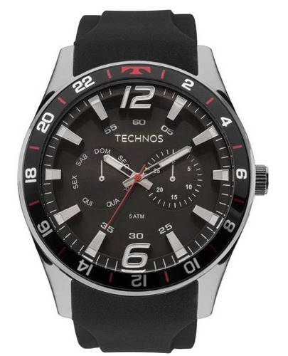 Relógio Technos Masculino Preto Vermelho 6p25bn/8p Original 