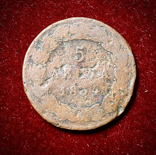 Moneda 5 Lepta Grecia 1834 Km 16 Oton 1 Muy Rara (Usado)