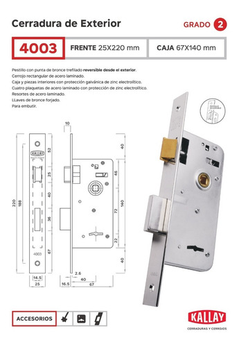 Imagen 2 de 4 de Cerradura Kallay 4003 Herrero Seguridad Casa