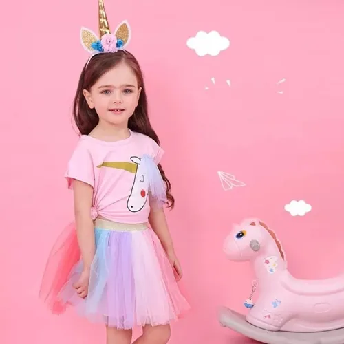 Vestido De Unicornio Para Ni as Conjunto Fiesta Tutu Disfraz