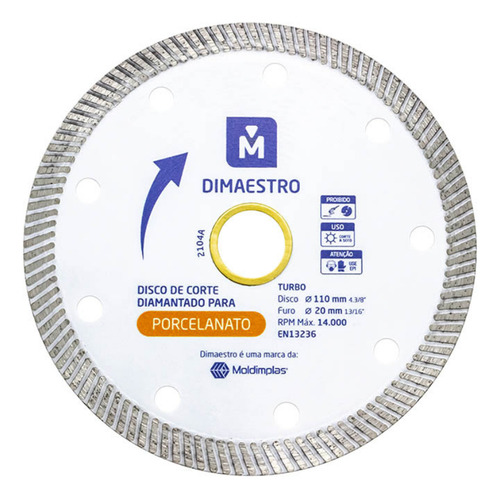 Disco De Corte Diamantado Turbo Porcelanato 110mm X 20mm
