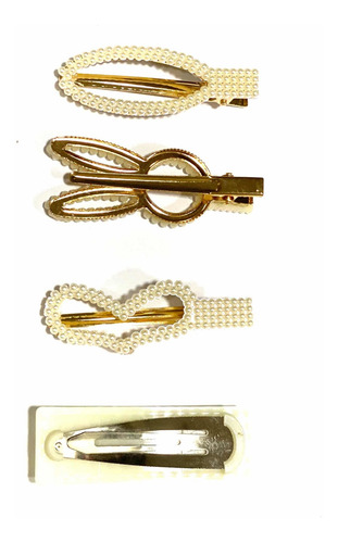 Kit 4 Unidades De Presilha De Strass Com Pérola E Ouro Rose