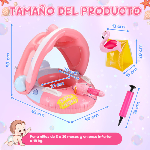 Flotador Salvavida Bebé Flotador de Piscina Niños Inflables Anillo De Natación Bandas del Brazo Inflables Pistola De Agua UPF50+ Toldo Solar Bomba Manual Juguete para Playa