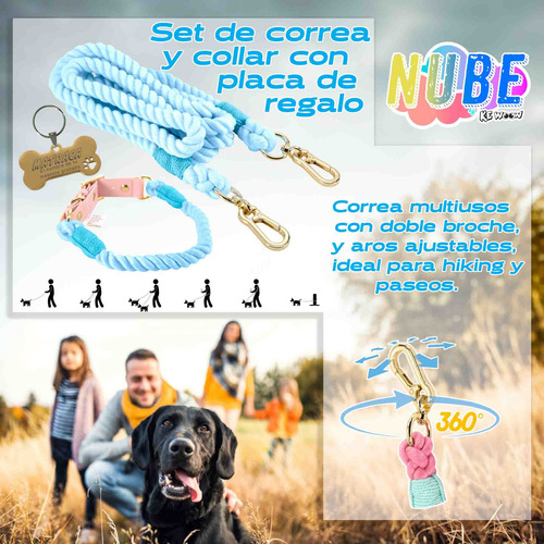 Correa Nube 2.3 M Multiusos 2 Broches Collar Y Placa Mediano