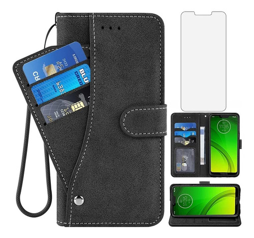 Asuwish Moto G7 Power Wallet Case Funda De Cuero Con Ranura 