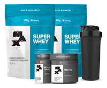 Comprar Kit 2x Whey 900g + Bcaa + Creatina + Shaker - Max Titanium Sabor Baunilha