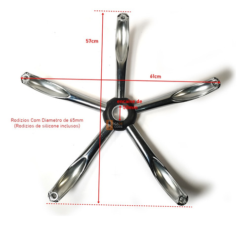 Estrela Aço Cromado Resistente Cadeira Rodizio Silicone 65mm