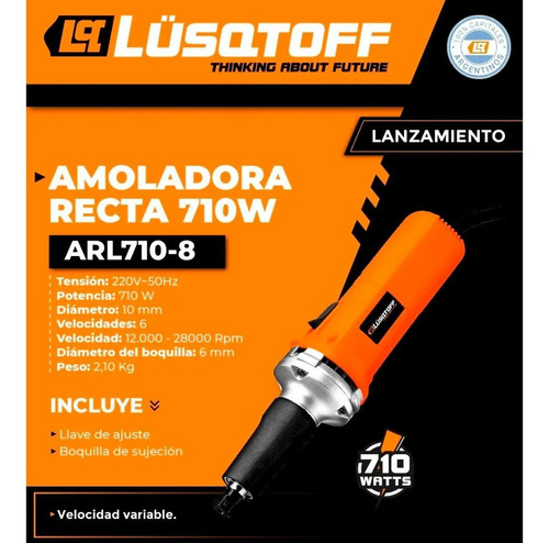 Amoladora recta Lüsqtoff ARL710-8 de 50 Hz color naranja 710 W 220 V + accesorios