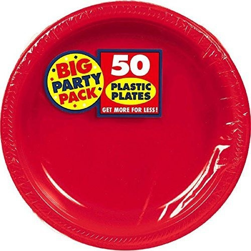 Amscan Big Party Pack Platos De Plástico | Rojo Manzana | 50