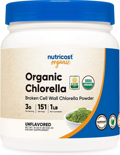 Nutricost Organic Chlorella 151 Servings 454g Sabor Sin Sabor
