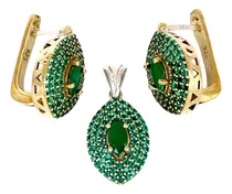 Comprar Conjunto Aros + Dije Pepita Plata 925 Oro 18k Esmeralda