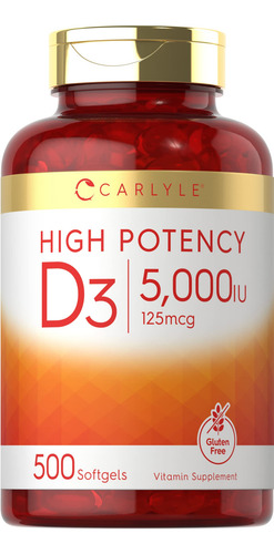 Carlyle Vitamina D3 5000 Ui Suplemento No Gmo 500 Cápsulas