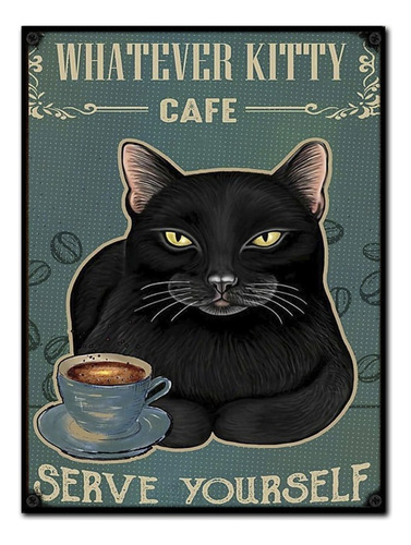 #1009 - Cuadro Decorativo Gato Poster Café Vintage No Chapa 