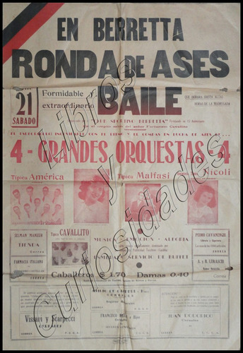 Afiche Antiguo De Tango En Berretta Ronda De Ases De. 21019