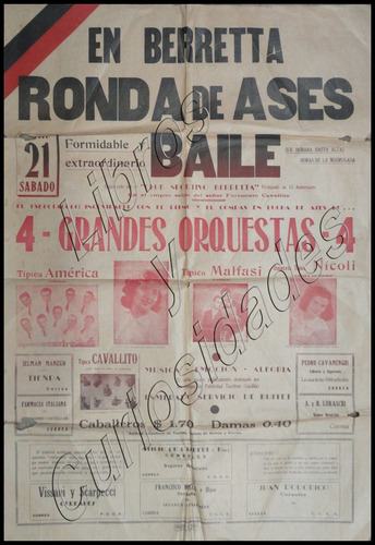 Imagen 1 de 3 de Afiche Antiguo De Tango En Berretta Ronda De Ases De. 21019