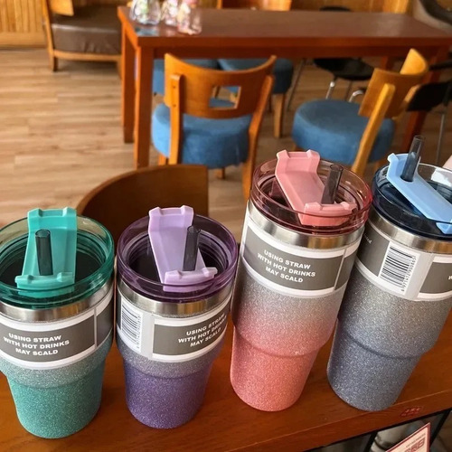 Copo Térmico Com Tampa E Canudo 890ml Com Glitter Brilho
