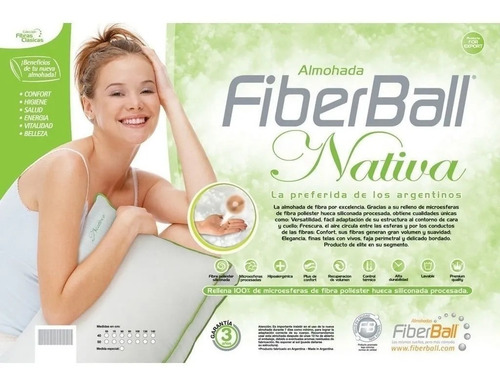 Almohada Nativa Vellon Siliconado 70x40cm Con Faja Fiberball