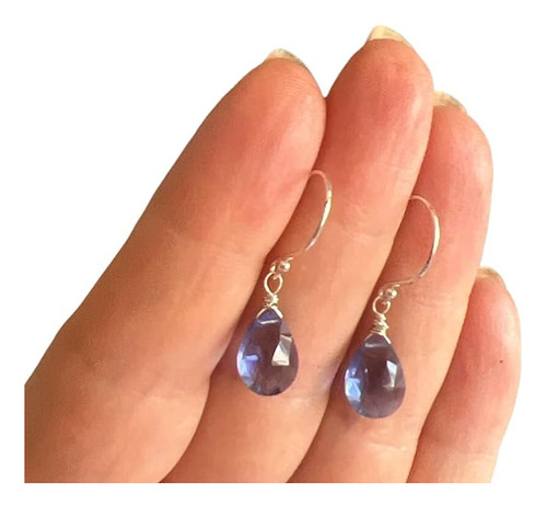 Tanzanite Quartz Earrings Silver Drops Birthday Gemstone Jew