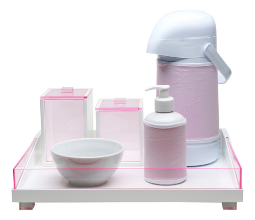 Kit Higiene Clean Acrílico Rosa Quarto Bebê Infantil Menina