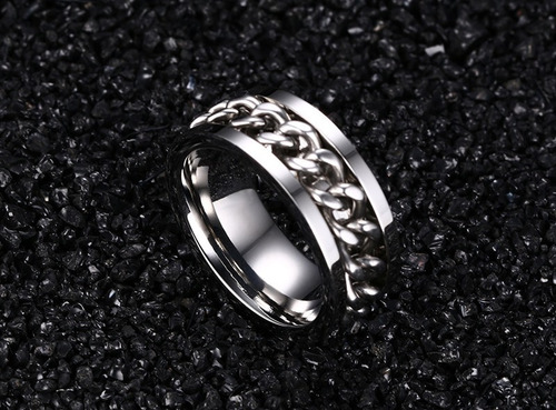 Anel Masculino Feminino Aço Inox Corrente Giratória Prata