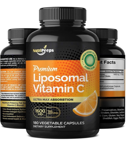  Liposomal Vitamina C 1600 Mg, 180 Cáps, Maxima Absorcion.