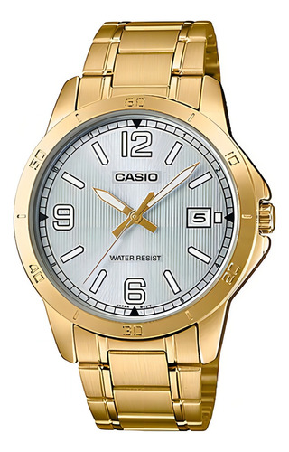 Reloj Casio Caballero Plata Mtp-v004g-7b2udf Color de la correa Dorado Color del bisel Dorado Color del fondo Plateado