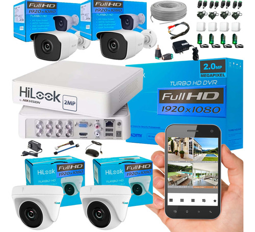 Kit Hikvision Hilook Dvr 8ch+ 4 Cámaras 1080p Sin Disco Duro